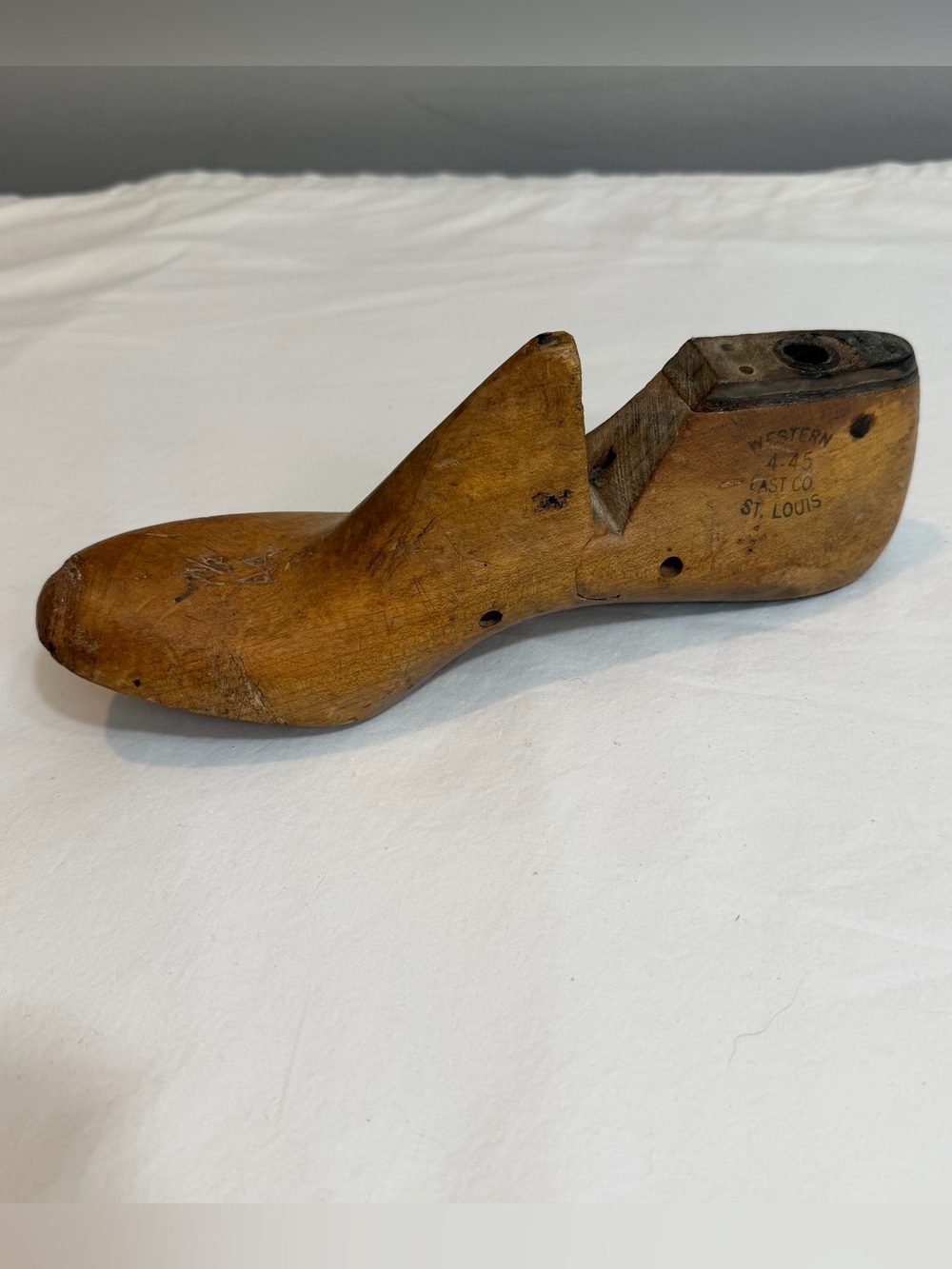 Vintage hardwood shoe last mold form Western Last Co St. Louise